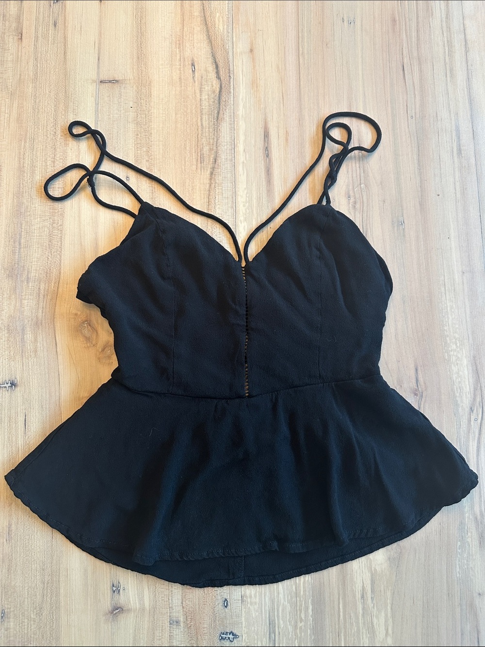 LUSH String Peplum Tank Top Black
